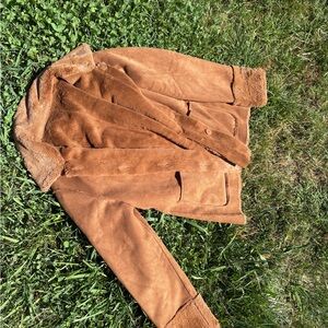 Cognac Suede Shearling Jacket - Warm Cognac Brown